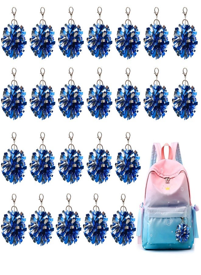 REHALY 24Pcs Pom Pom Keychain Cheerleader Gifts Cheerleading Keyring Charm Foil with Keychain Hooks for Team Sports Women Accessories(Bule+Silver) - Image 1